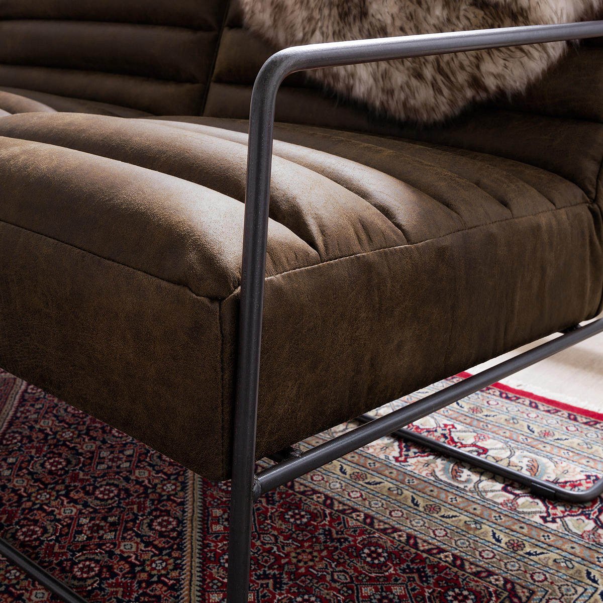 2-SITZER SOFA - Antiklederlook - Graubraun, Textil (121/81/78cm) - home24