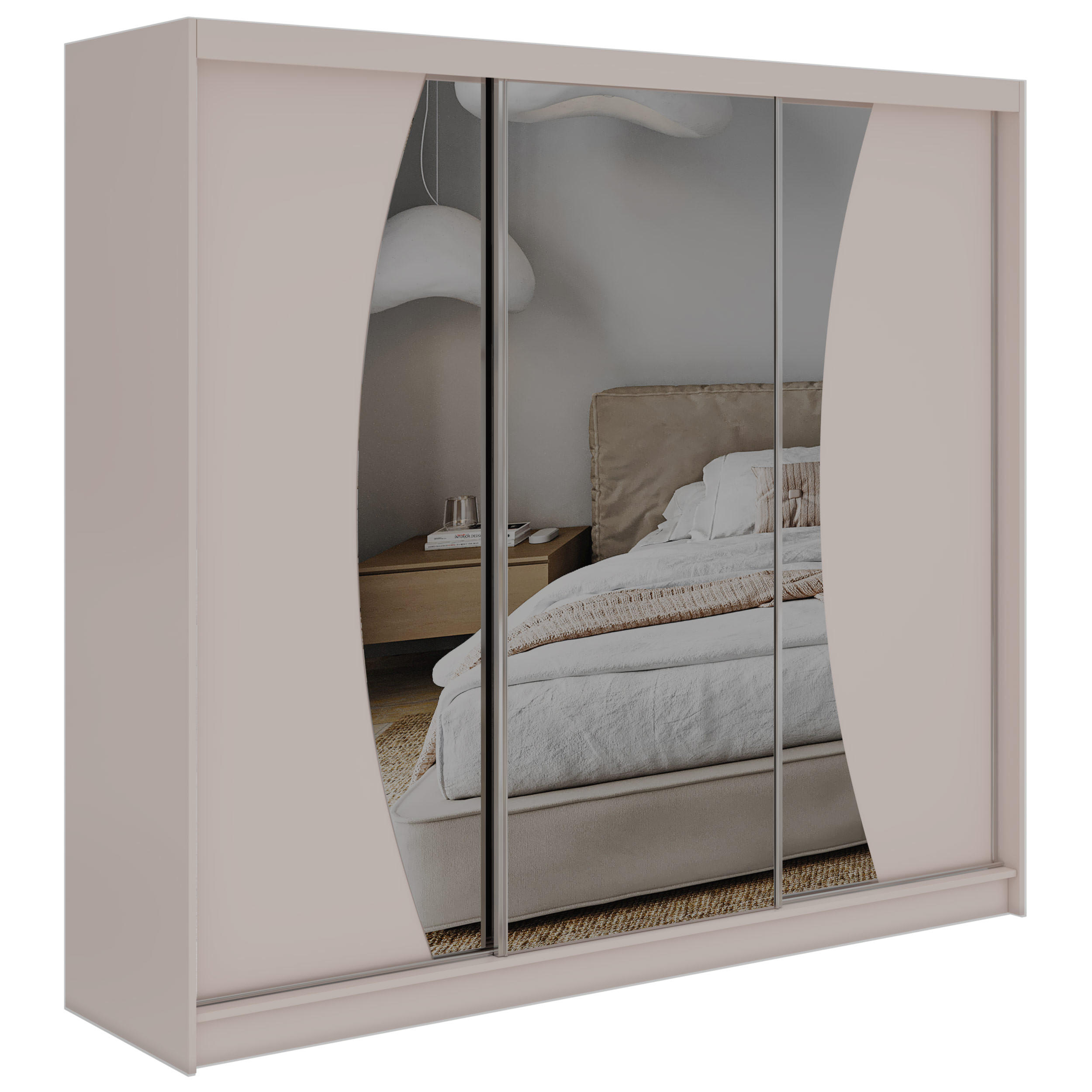 SCHWEBETÜRENSCHRANK 240 - VERONA - Kaschmir mit Spiegel - Kaschmir/Alufarben, Holzwerkstoff/Metall (240/216/61cm) - MKS