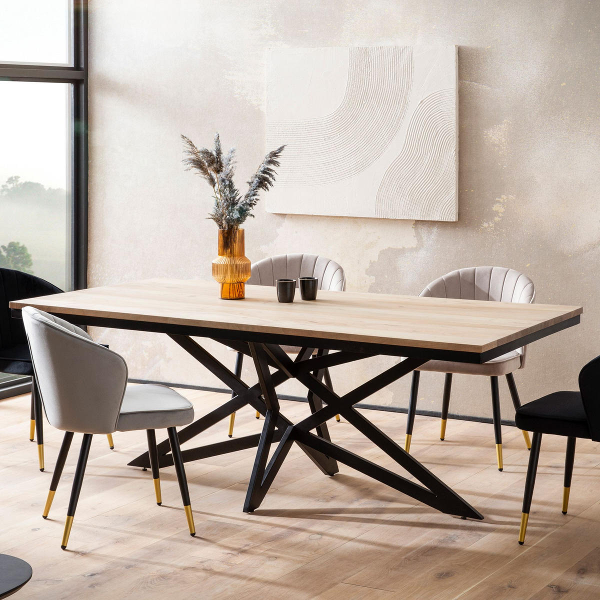 ESSZIMMERTISCH – Akazie Massivholz Metall 200x100x77 cm Sterngestell - Schwarz/Akaziefarben, Holz/Metall (100/200/77cm) - KADIMA DESIGN