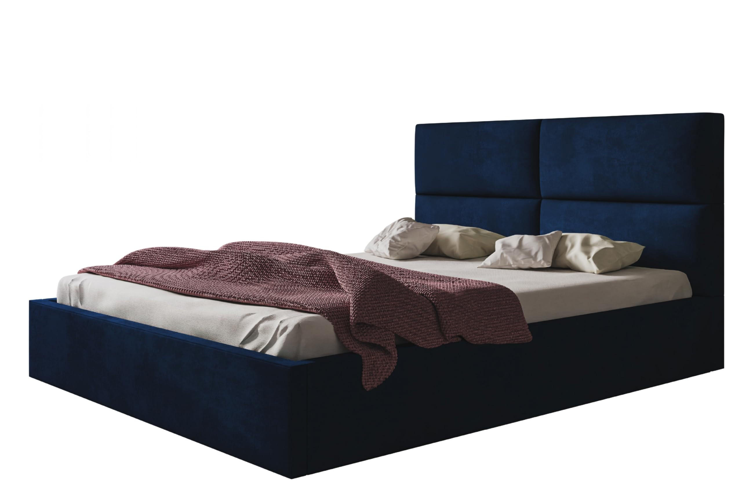 BETT 160x200 - Polsterbett mit Bettkasten und Holzrahmen - Modern Betten - Glatter Kronos-Stoff - Kollektion Lizbona, Blau - Blau, Holz/Kunststoff (160/200cm) - Alpi-Möbel