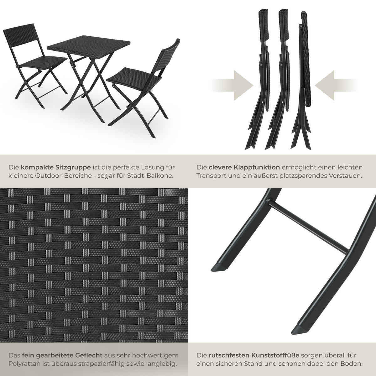 RATTANSET Trevi,geringes Gewicht,schwarz - Schwarz, Kunststoff - tectake