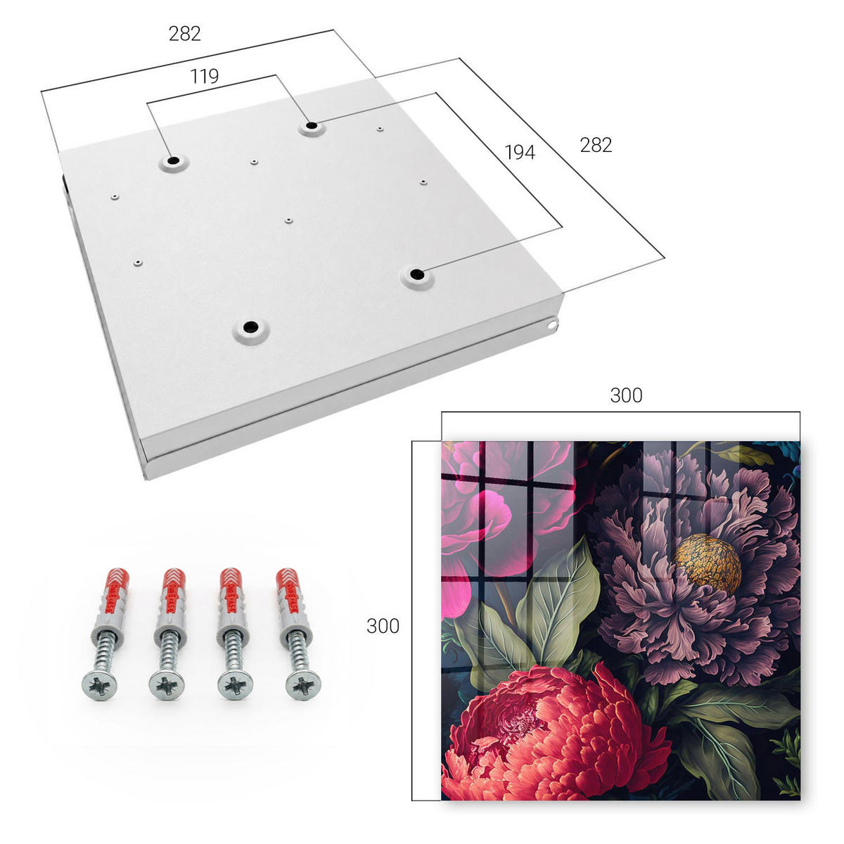 SCHLÜSSELBOX Weiß 30x30 cm – Türöffnung nach rechts - Blumen des Luxus - Lila, Metall (30/30/5cm) - TULUP