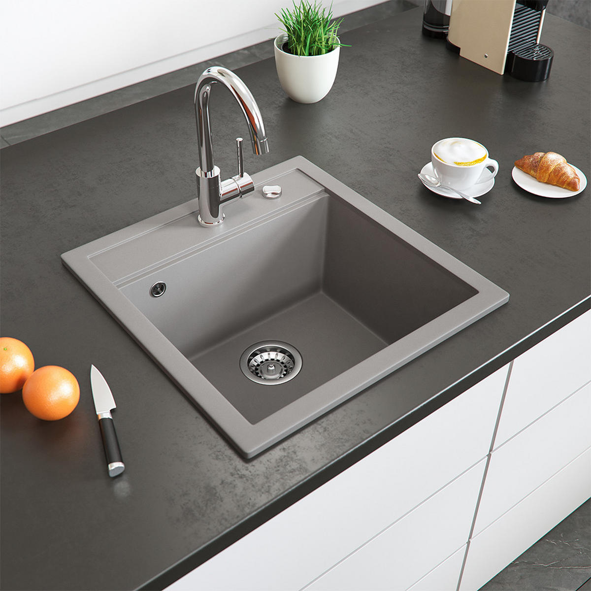 SPÜLBECKEN Tesa Beton 49 x 51 cm - Schieferfarben, Keramik (49/20/51cm) - Bergstroem