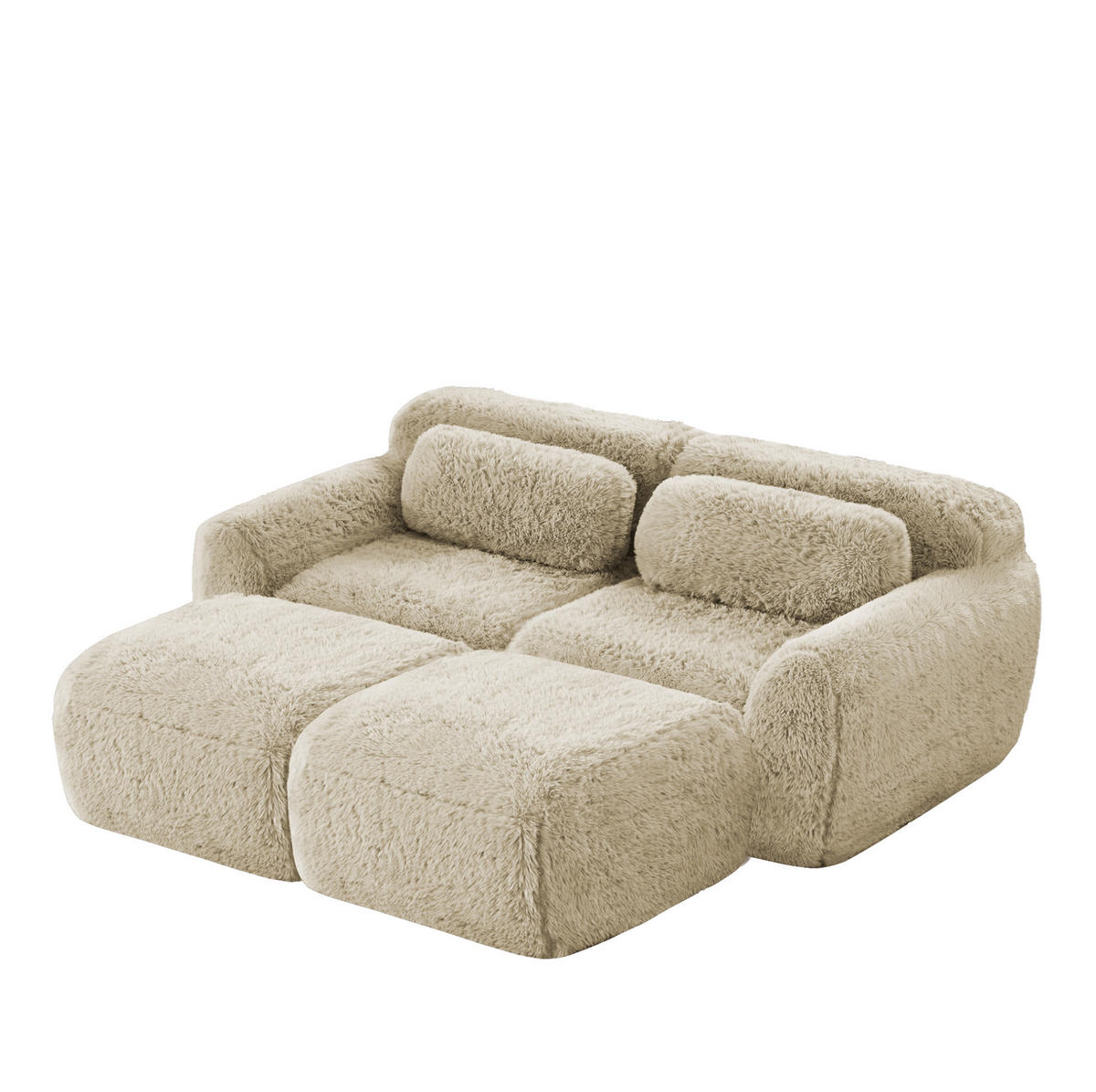 SOFA modulares 2-Sitzer mit 2 Ottomans Plüsch Light Khaki - Braun, Kunststoff (179/73/204cm) - Meubliv