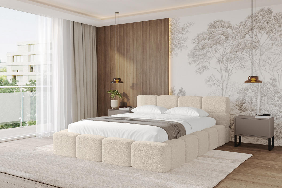 POLSTERBETT mit Bettkasten und Lattenrost, Bett mit Matratze H3/H4, Kopfteil, Boxbett, Doppelbett mit Stauraum - NATA-v1 160x200 Dunkelbeige - Hellbraun, Holzwerkstoff/Textil (160/200cm) - ALTDECOR