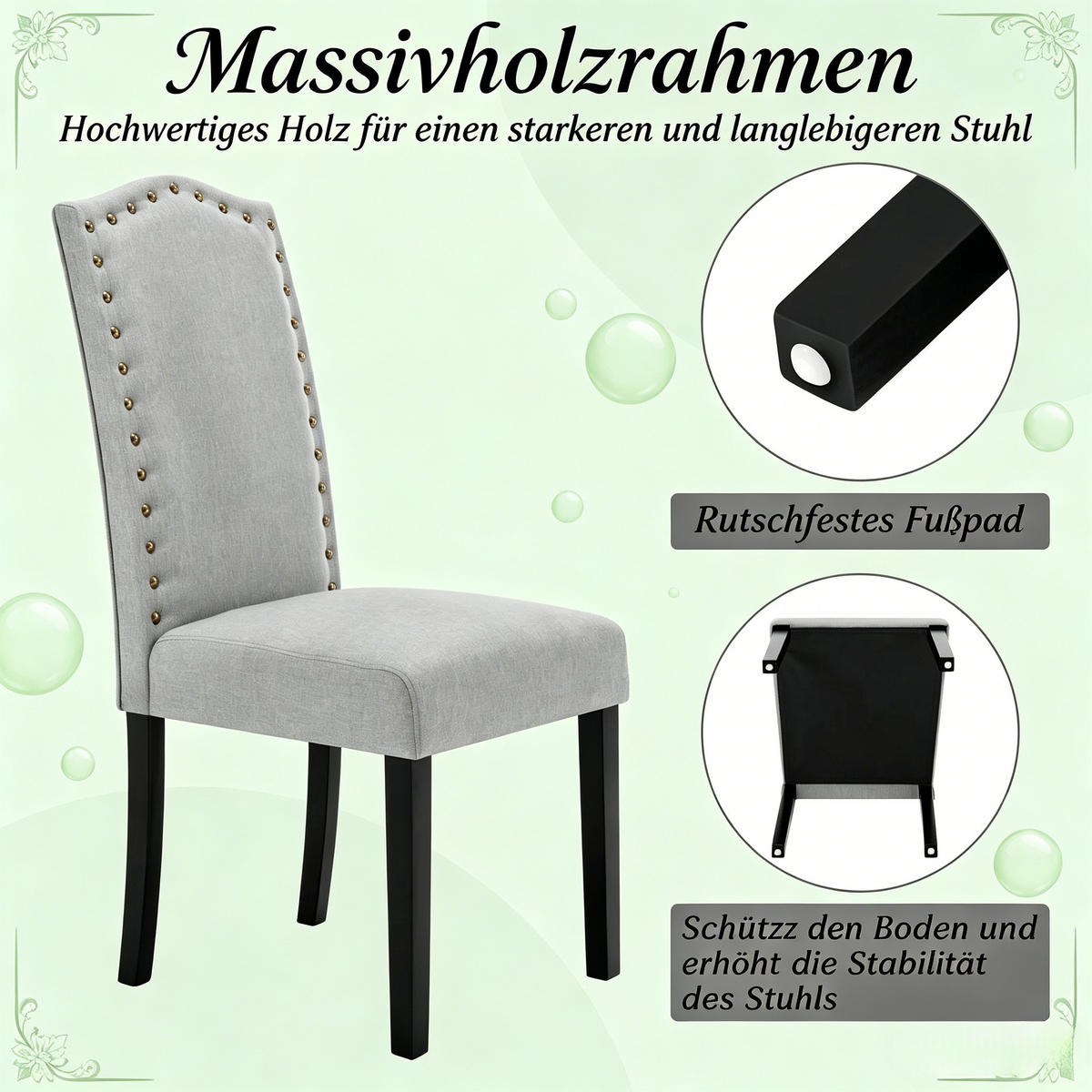 STUHL-SET DE-36190 2 Stück mit Leinenbezug und Holzbeinen Grau - Hellgrau, Holz (43/102/48.5cm) - ComfortXL
