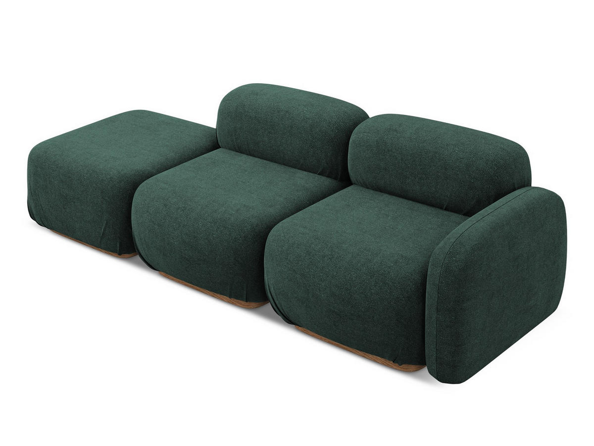 3-SITZER SOFA Bouclé Stoff Grün - Dunkelgrün/Braun, Holz/Textil (258/73/95cm) - Makamii
