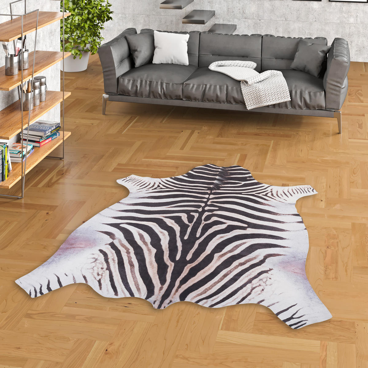 KUNSTFASER TEPPICH ZEBRA - Schwarz/Weiß, Textil (77/100cm) - Pergamon