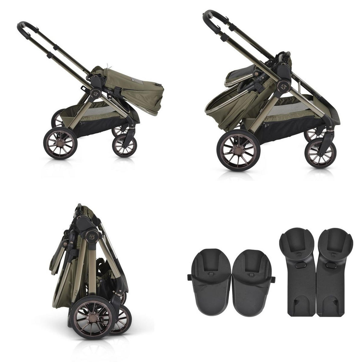 KINDERWAGEN 2 in 1 iClick grün klappbar, Wickeltasche, Sportsitz, Babywanne - Grün, Metall (74/60/106cm) - Cangaroo