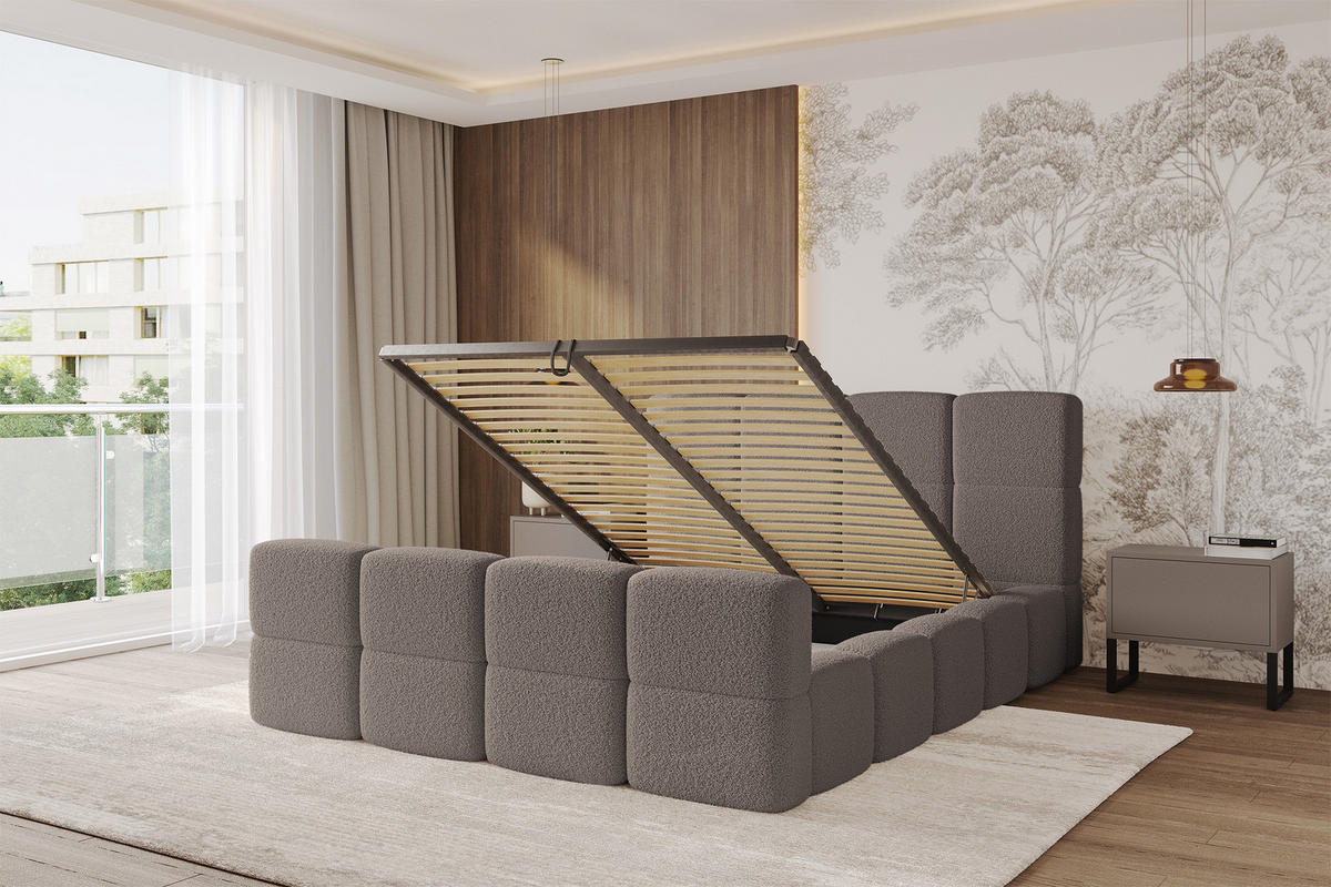 POLSTERBETT mit Bettkasten und Lattenrost mit Matratze H3/H4, Kopfteil, Boxbett, mit Stauraum - NATA-Z 120x200 Braun - Braun, Holzwerkstoff/Textil (120/200cm) - ALTDECOR