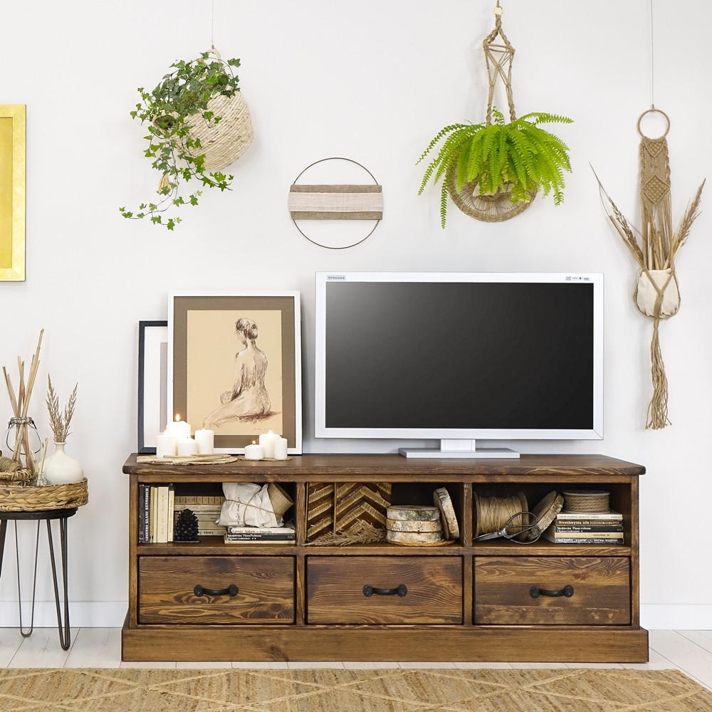 TV-SCHRANK aus Massivholz Rustyk 1 - Dunkelbraun/Schwarz, Holz (152/56/45cm) - Seart