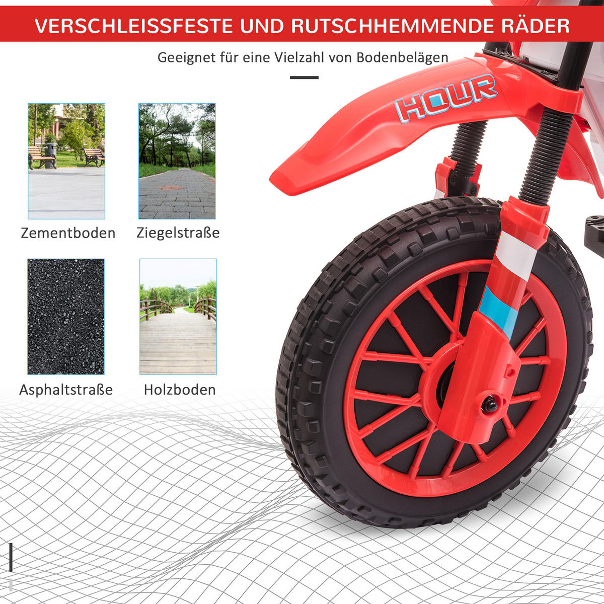 ELEKTRO KINDERMOTORRAD, Blau/Grün/ Rot, PP+ Metall - Rot, Kunststoff (106.5/51.5/68cm) - HOMCOM