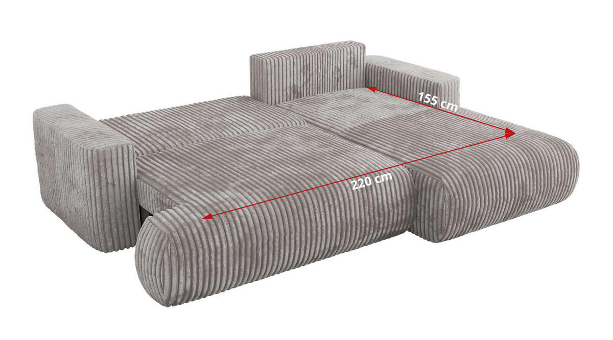 ECKSOFA OVO L Hellgrau Cord - Links Seite - Hellgrau/Schwarz, Kunststoff/Textil (271/195cm) - MKS