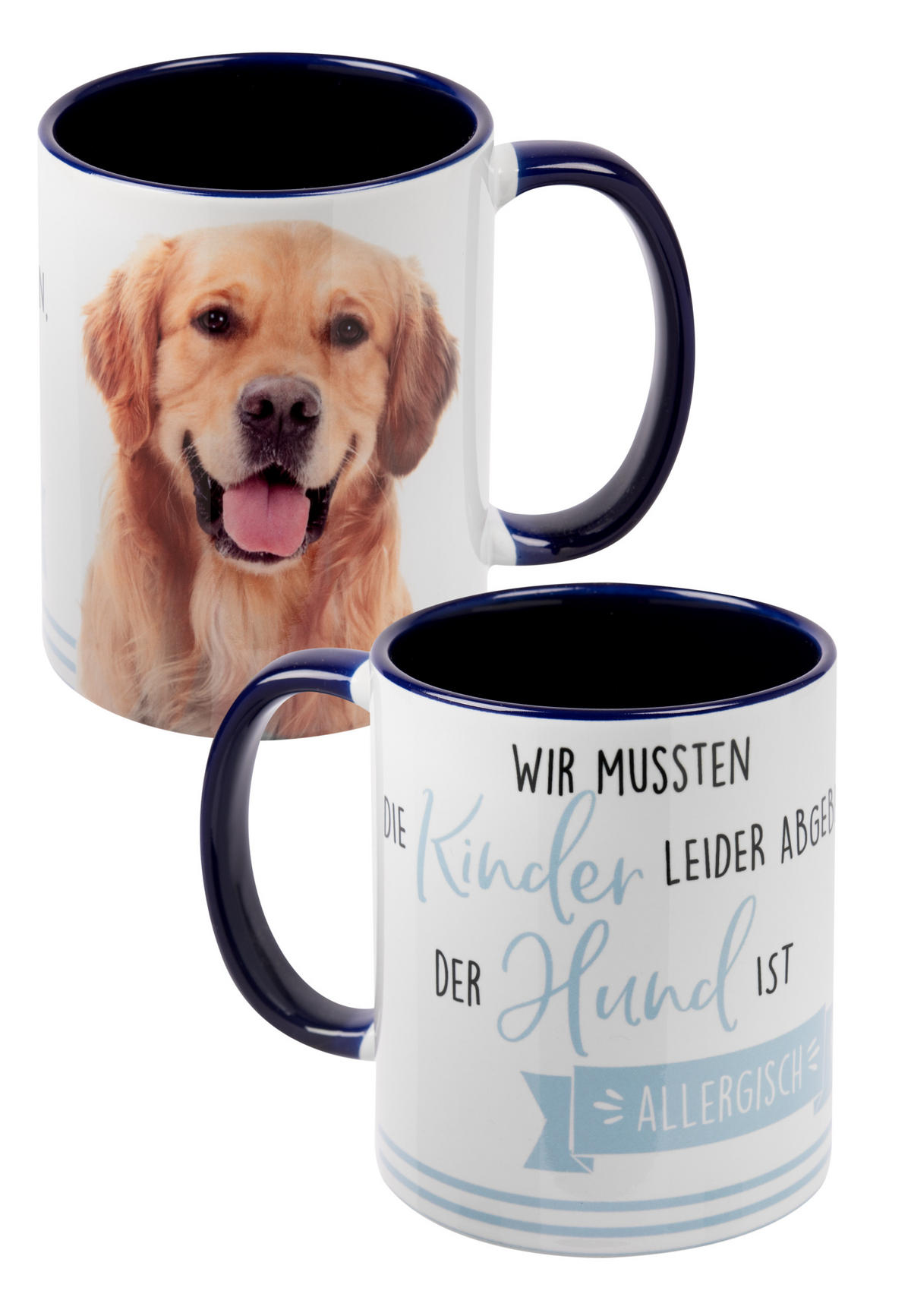 KAFFEEBECHER Hunde Golden Retriever Wir mussten die Kinder leider abgeben Blau 320 ml - Blau, Keramik (0.32L) - United Labels