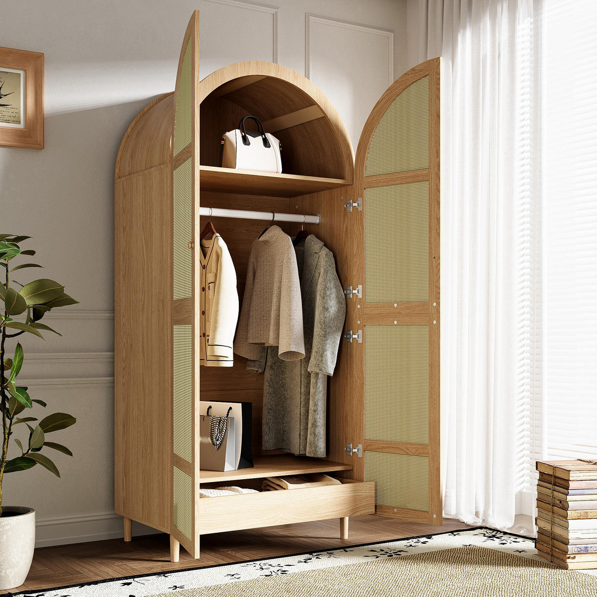 KLEIDERSCHRANK Gebogene Türen Stauraum Schubladen Schlafzimmer - Naturfarben, Holzwerkstoff (50/179/80cm) - FLIEKS