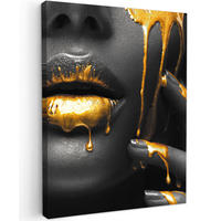LEINWANDBILD Frau - Schwarz - Gold - Gesicht - Lippen 60x80 cm - Goldfarben, Textil (60/80cm) - MuchoWow