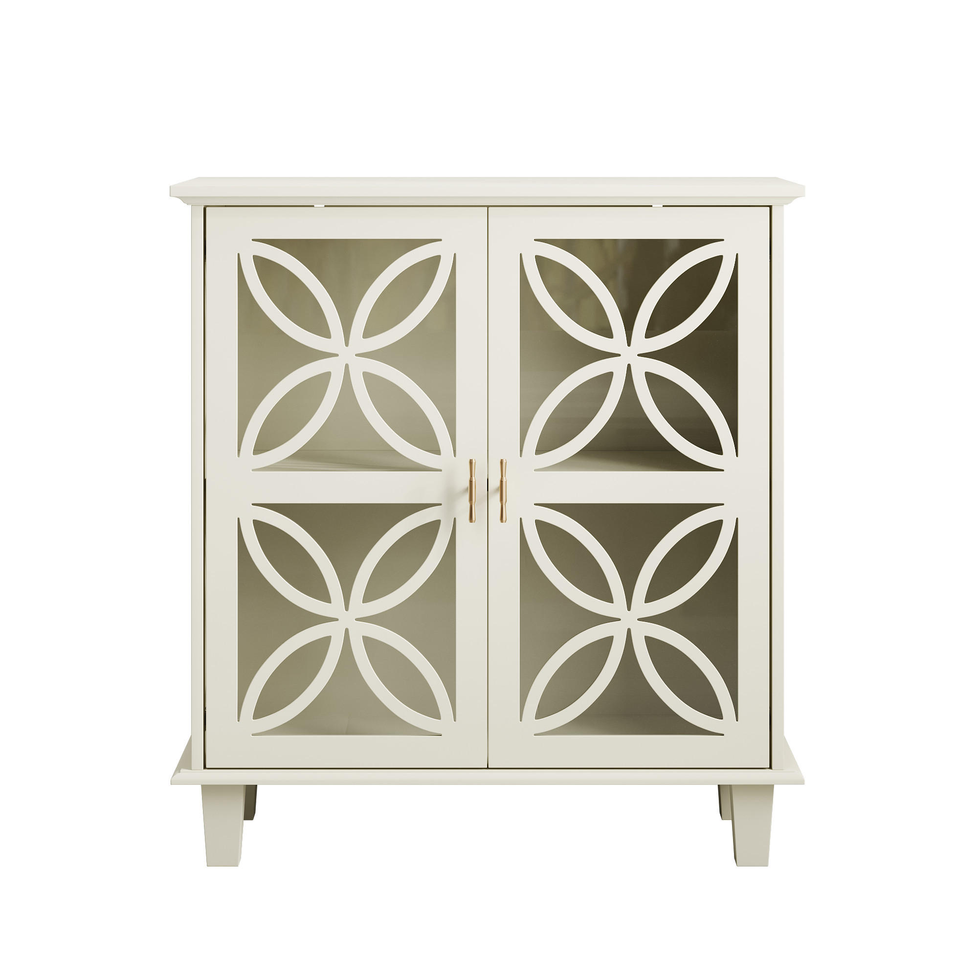 SIDEBOARD aus MDF und Holzwerkstoff 80x38x87 cm Creme mit Hartglastüren, verstellbaren Einlegeböden und Kippschutz - Creme, Holzwerkstoff (80/87/38cm) - Modfu