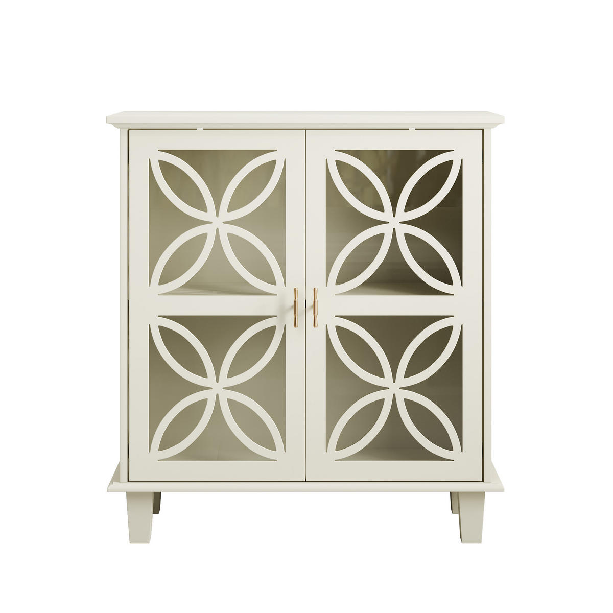 SIDEBOARD 80/38/87 cm creme aus MDF und Holzwerkstoff mit Hartglastüren - Creme, Holzwerkstoff (80/87/38cm) - OKWISH