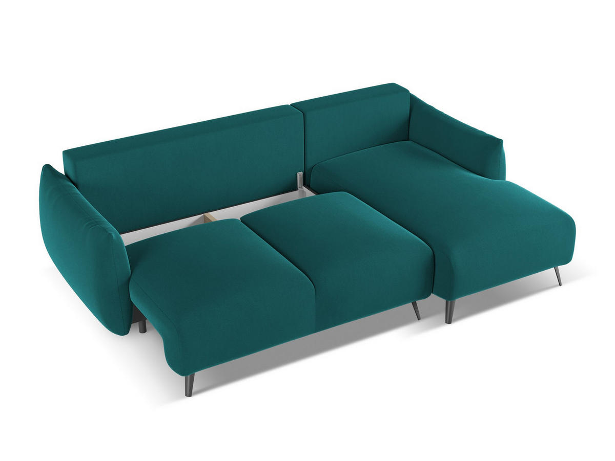 3-SITZER SOFA mit Schlaffunktion Chenille Stoff Blau - Blau/Schwarz, Textil/Metall (230/86/105cm) - Makamii