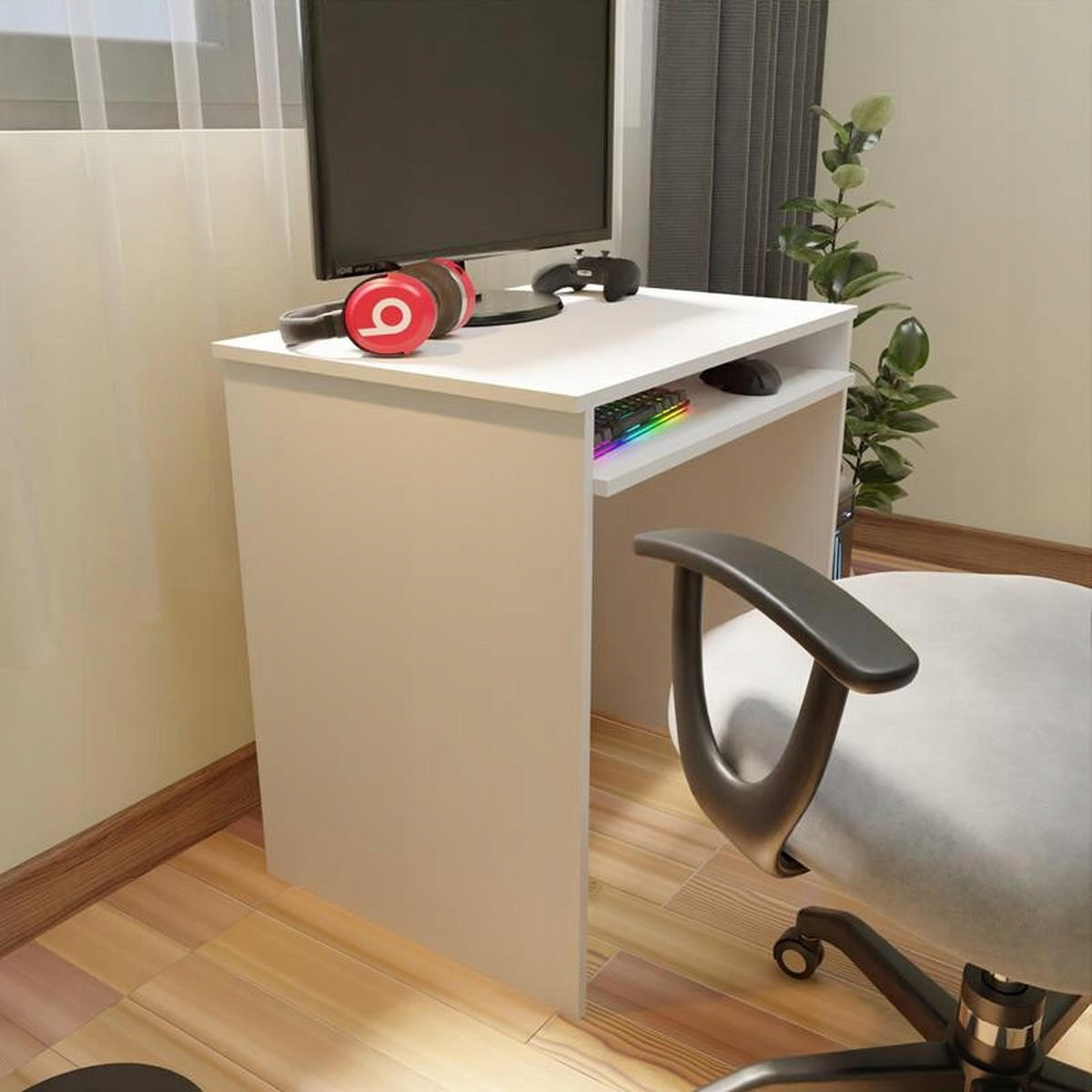 SCHREIBTISCH EX3 ausziehbar Weiß 70/51/76 cm - Weiß, Holzwerkstoff (51/70/76cm) - Matkam Möbel