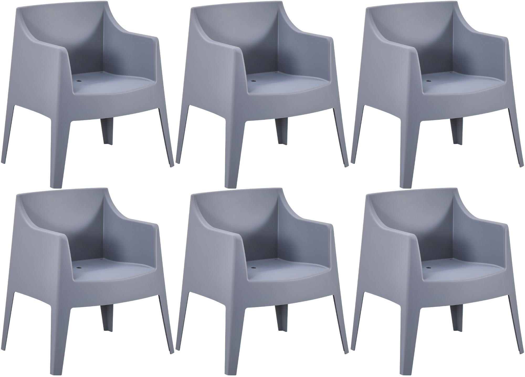 GARTENSTUHL Henri 6er Set 73x57x78cm Kunststoff Grau Stapelstuhl - Grau, Kunststoff (73/78/57cm) - DELUKE