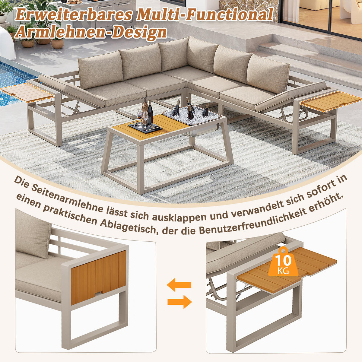 MODULARES OUTDOOR-SOFA-SET Grau/Beige - Beige, Metall - ComfortXL