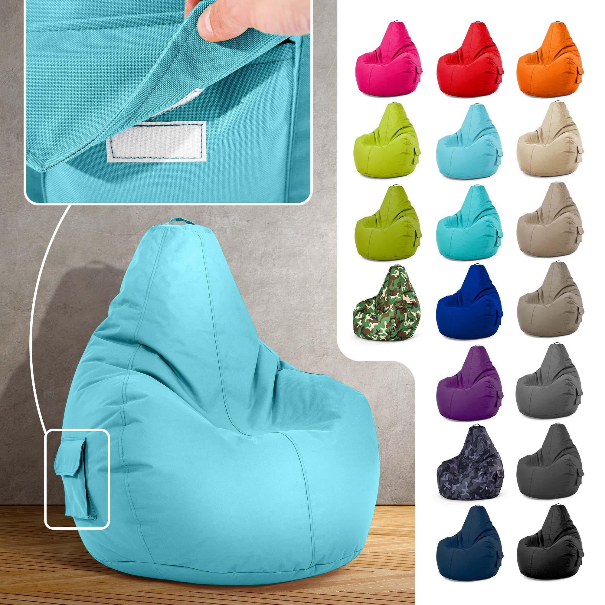 SITZSACK Lounge Chair "Cozy" 80x70x90cm - Türkis, Textil (70/90/80cm) - Green Bean