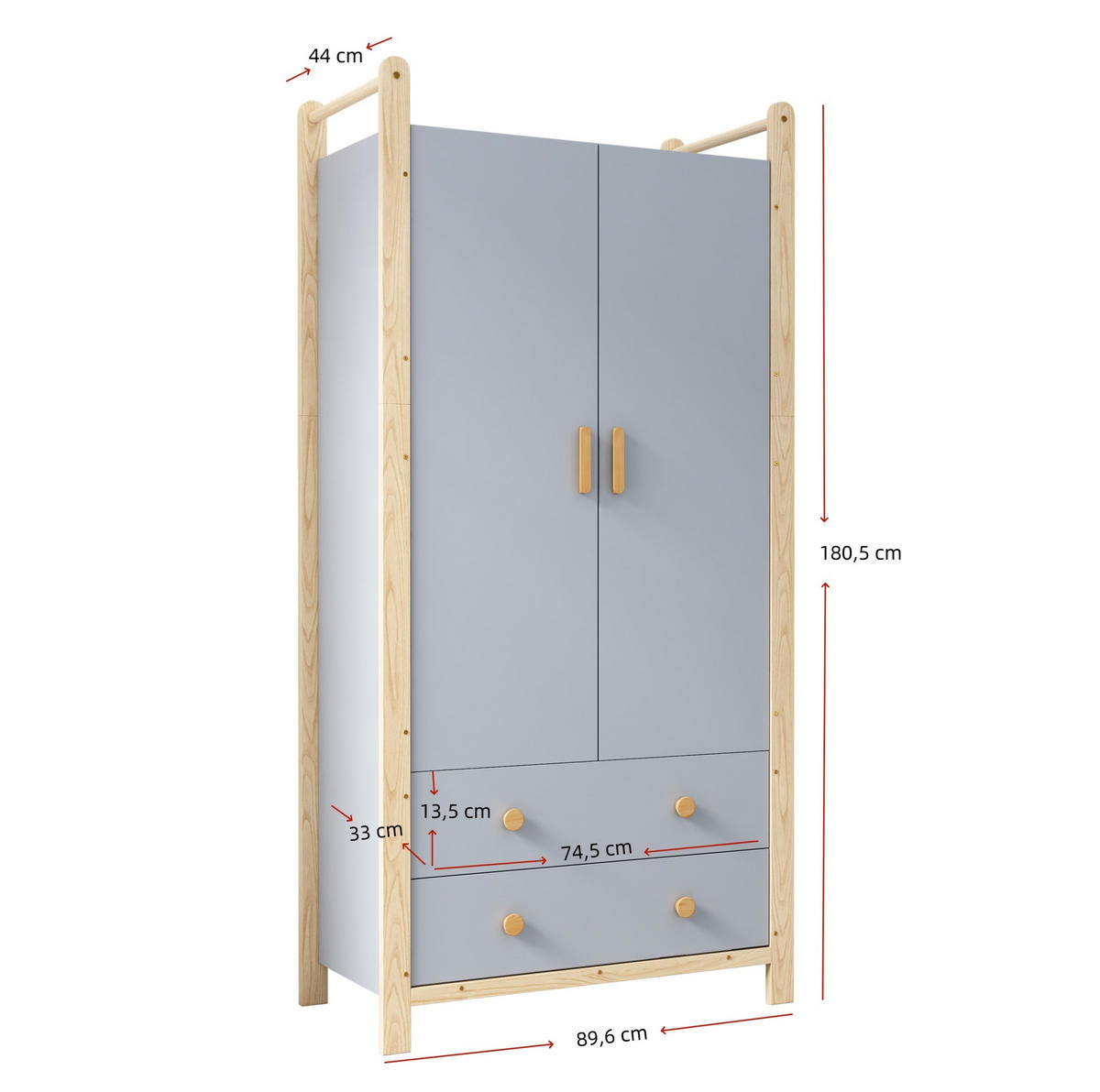 KLEIDERSCHRANK 89,6/44/180,5 cm mit 2 Drehtüren und 2 Schubladen in Blau - Blau, Holzwerkstoff (89.6/180.5/44cm) - BEAOK