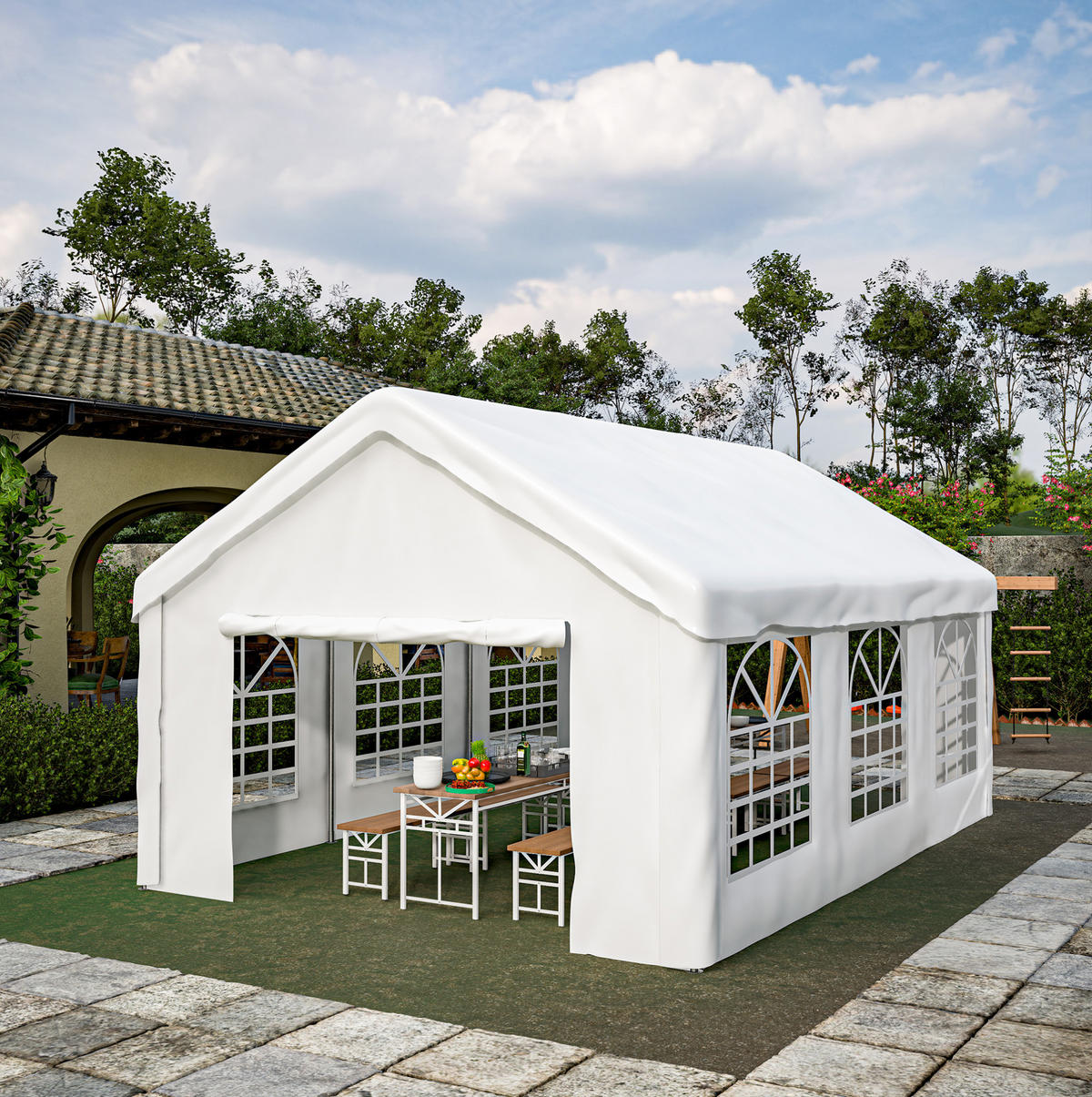 KLEINGARAGE aus Stahlrohr & PE-Oxford 601x400x281 cm in Weiß - Weiß, Metall (400/281/601cm) - Modfu