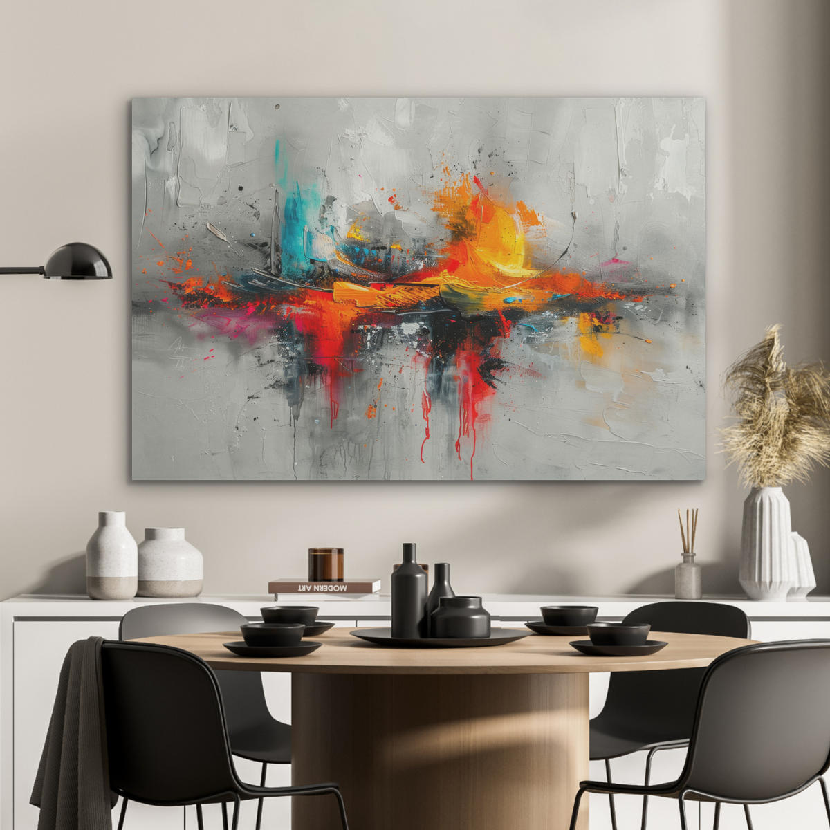 AKUSTIKBILD Moderne Kunst - Orange - Grau - Abstrakt Akustikpaneele 90x60 cm - Hellgrau, Kunststoff (90/60/0.9cm) - MuchoWow