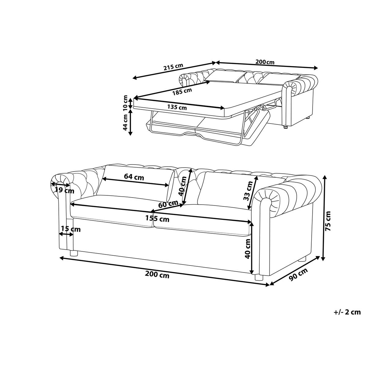 3-SITZER-SCHLAFSOFA Samtstoff Kobaltblau Chesterfield - Hellblau, Textil (200/75/90cm) - Beliani