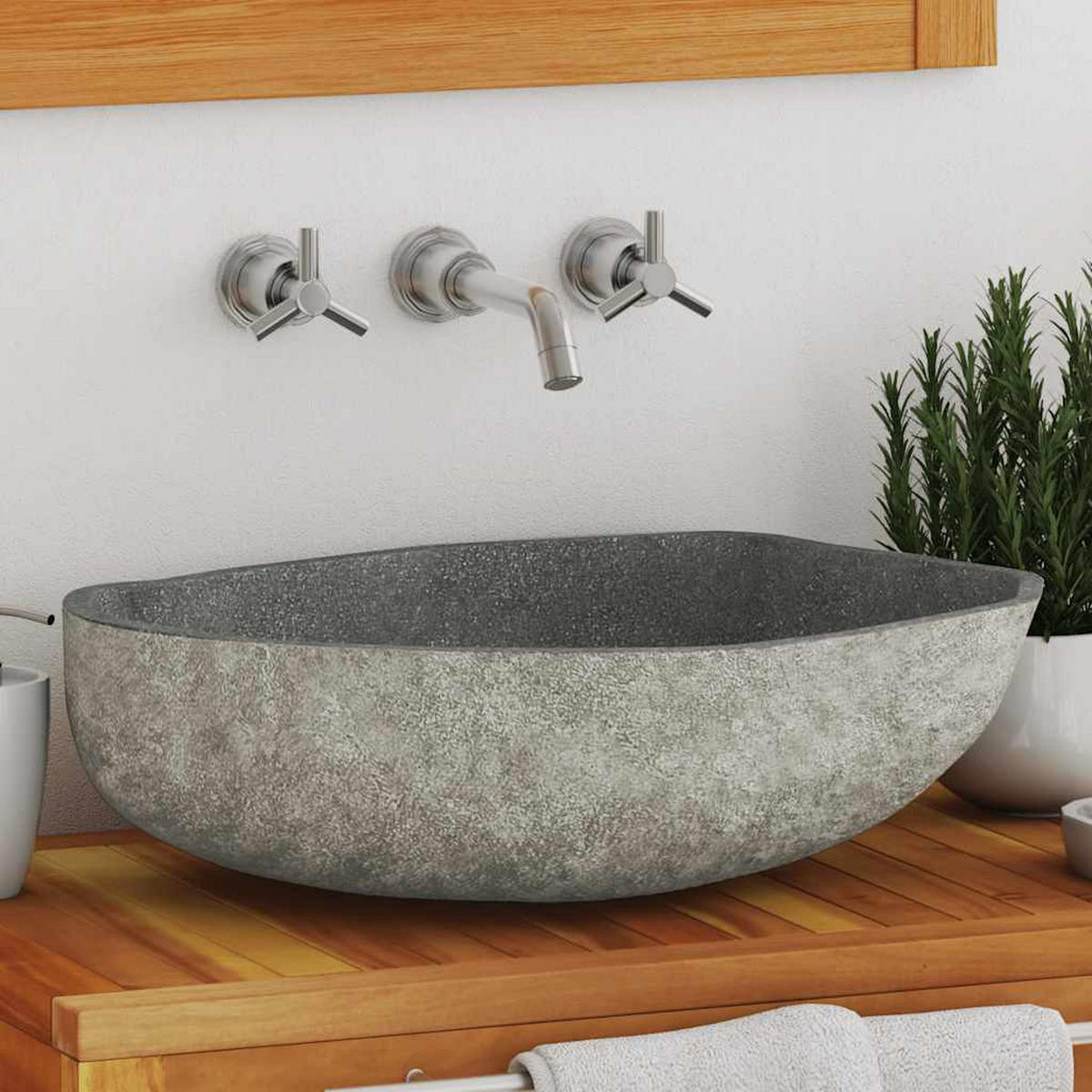 WASCHBECKEN Flussstein Oval (45-53)/(34-41) Cm - Anthrazit, Stein (41/15/53cm) - vidaXL