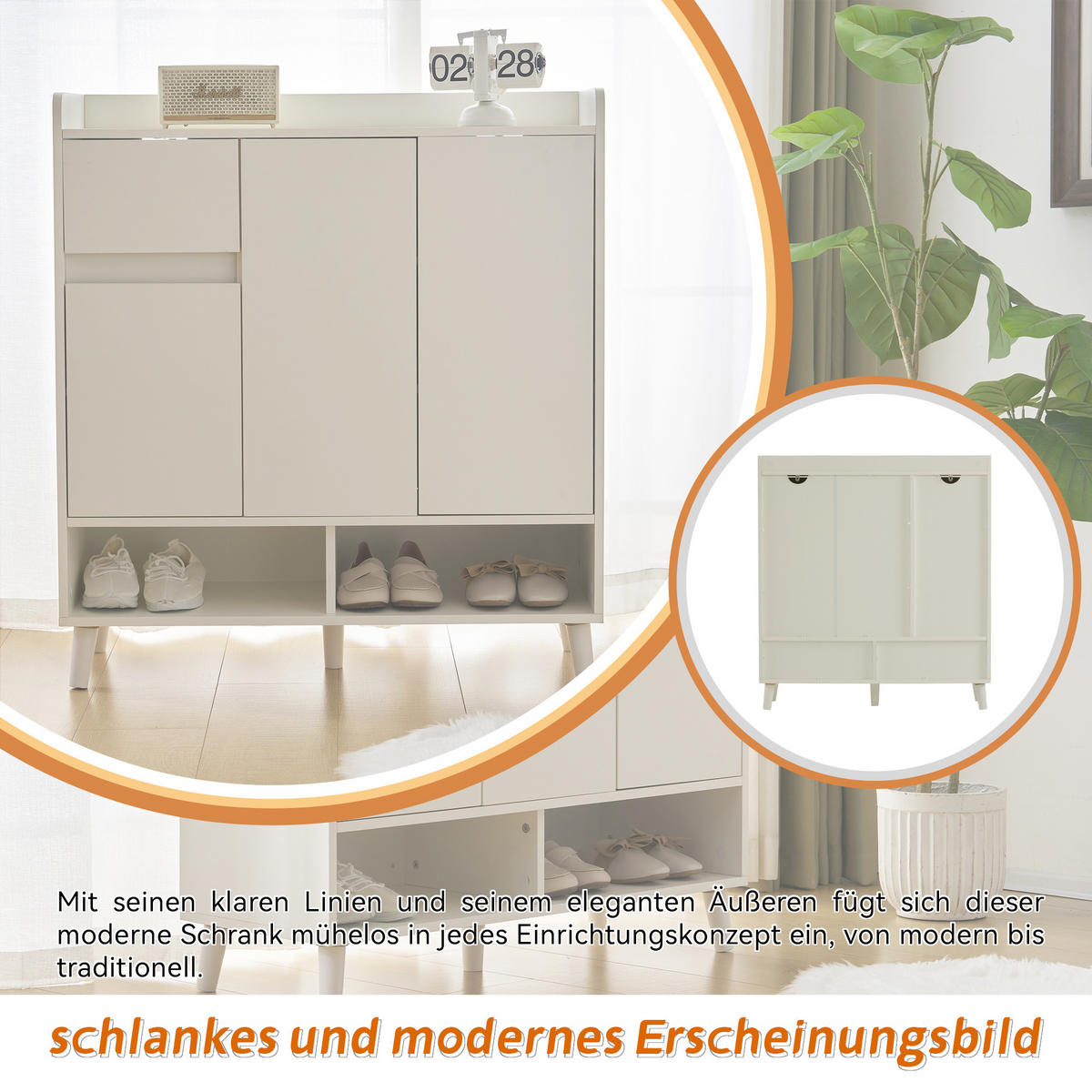 SCHUHSCHRANK mit Massivholzbeinen H99xB90xT35 Minimalistisch - Weiß, Holzwerkstoff (35/99/90cm) - FLIEKS