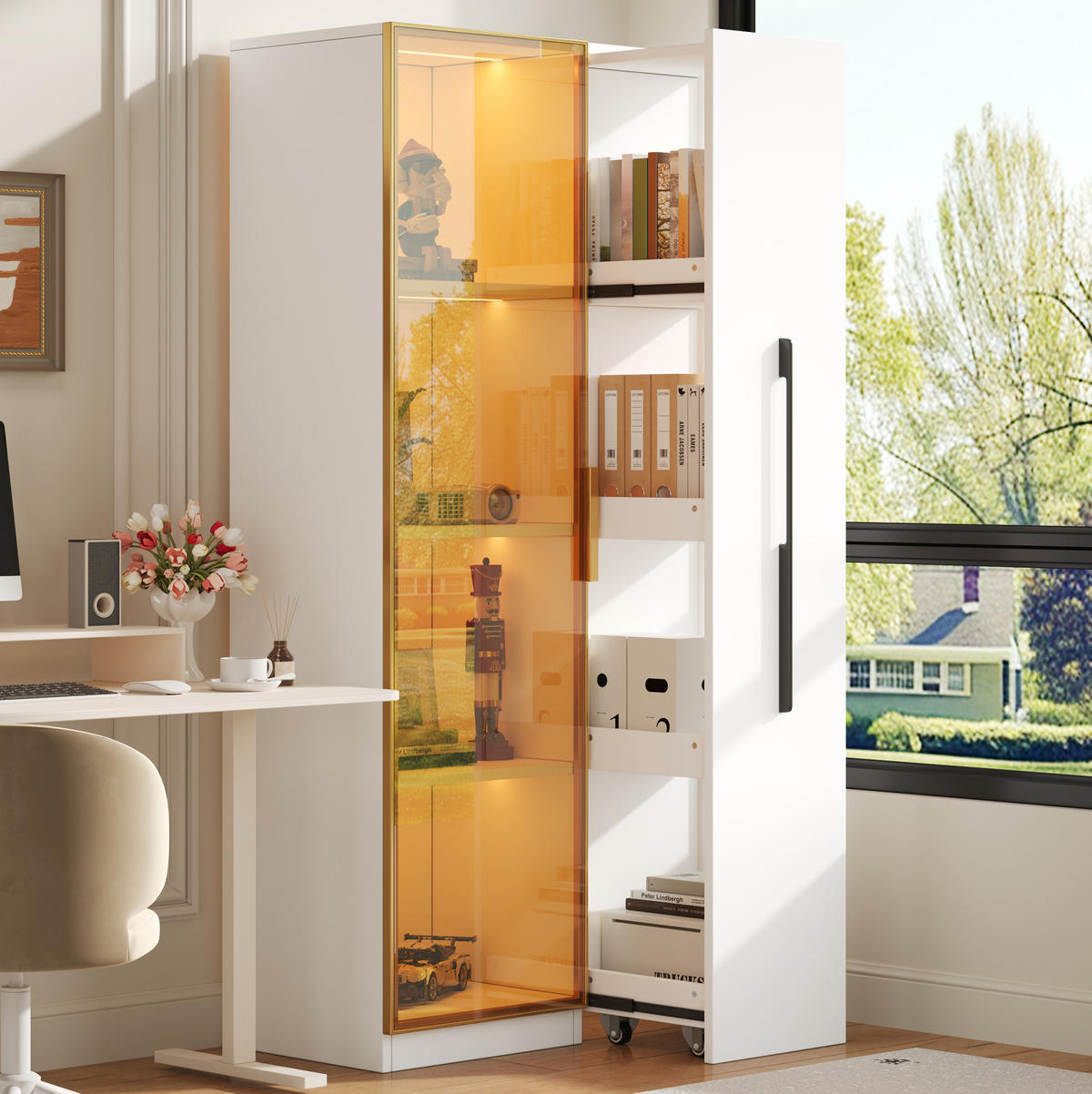 VITRINE 70/40/160 cm aus MDF mit integrierter LED-Beleuchtung Weiß - Weiß, Holzwerkstoff (70/160/40cm) - Modenvie