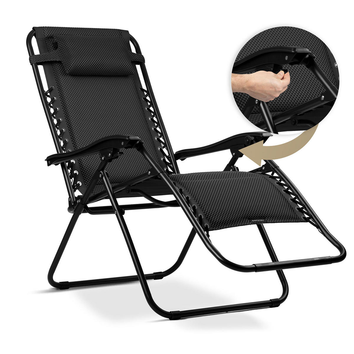 GARTEN-RELAXSESSEL Klappbarer mit Kissen, Schwarz - Schwarz, Metall (60/107/160cm)