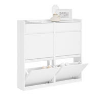 SCHUHKIPPER mit 4 Klappen, Schuhschrank schmal, 98x95x19cm Weiß - Weiß, Holz (98/95/19cm) - SoBuy