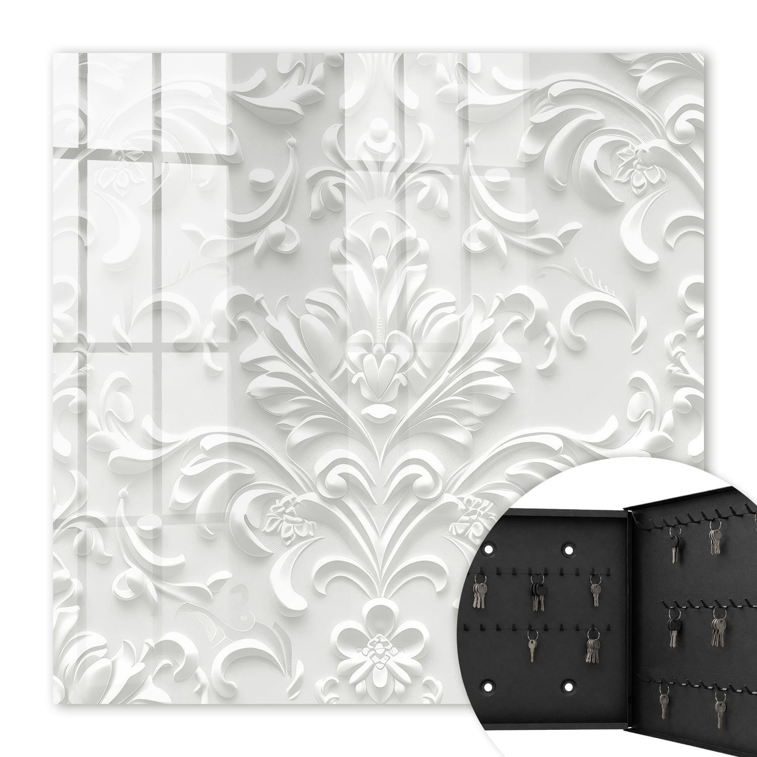 SCHLÜSSELBOX Schwarz 30x30 cm- Türöffnung nach rechts - Reicher Schmuck - Weiß, Metall (30/30/5cm) - TULUP