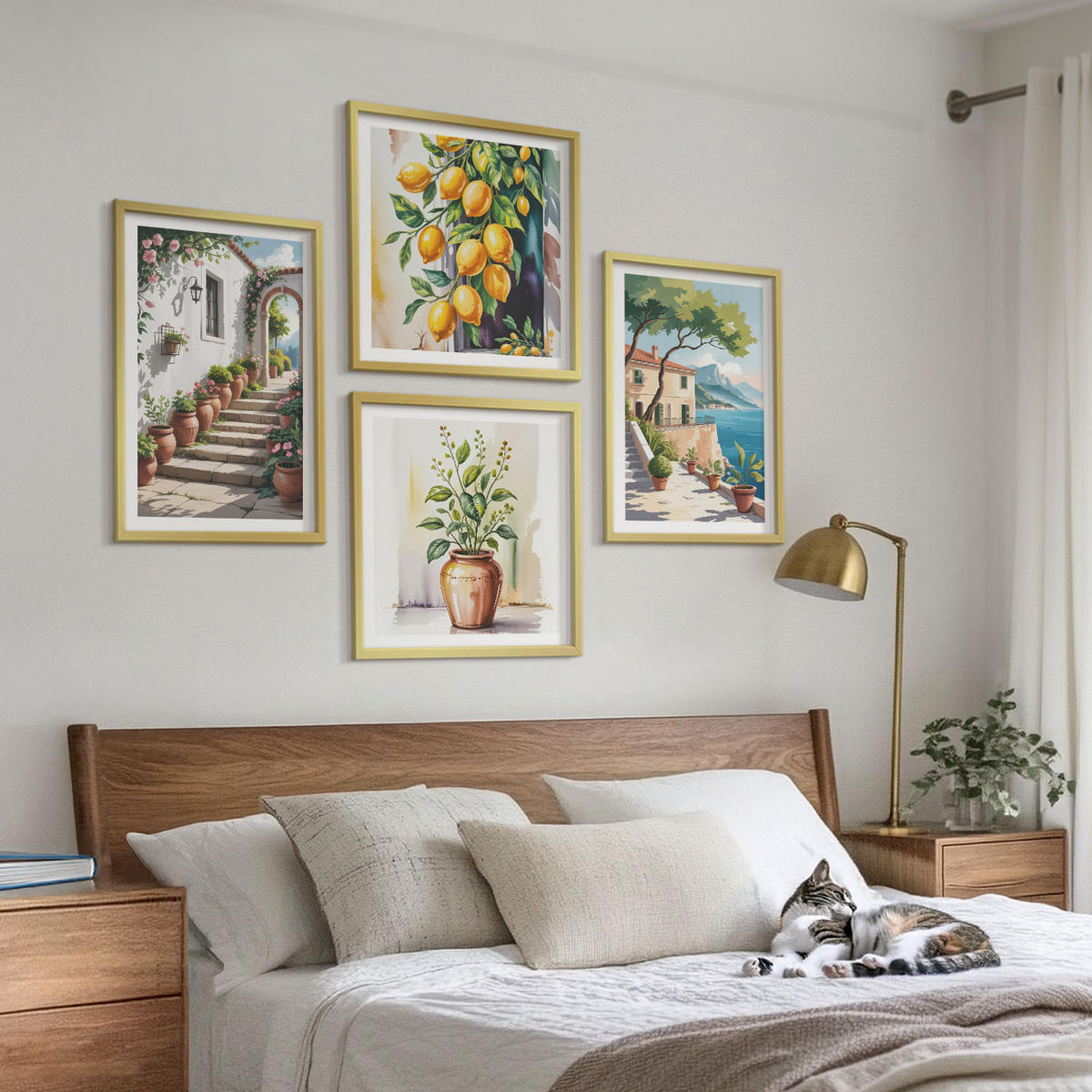 BILDER SET 4er Set - 50x50 cm & 40x60 cm Goldrahmen - Zitronenblüten am Meer - Goldfarben, Kunststoff (50/50cm) - TULUP