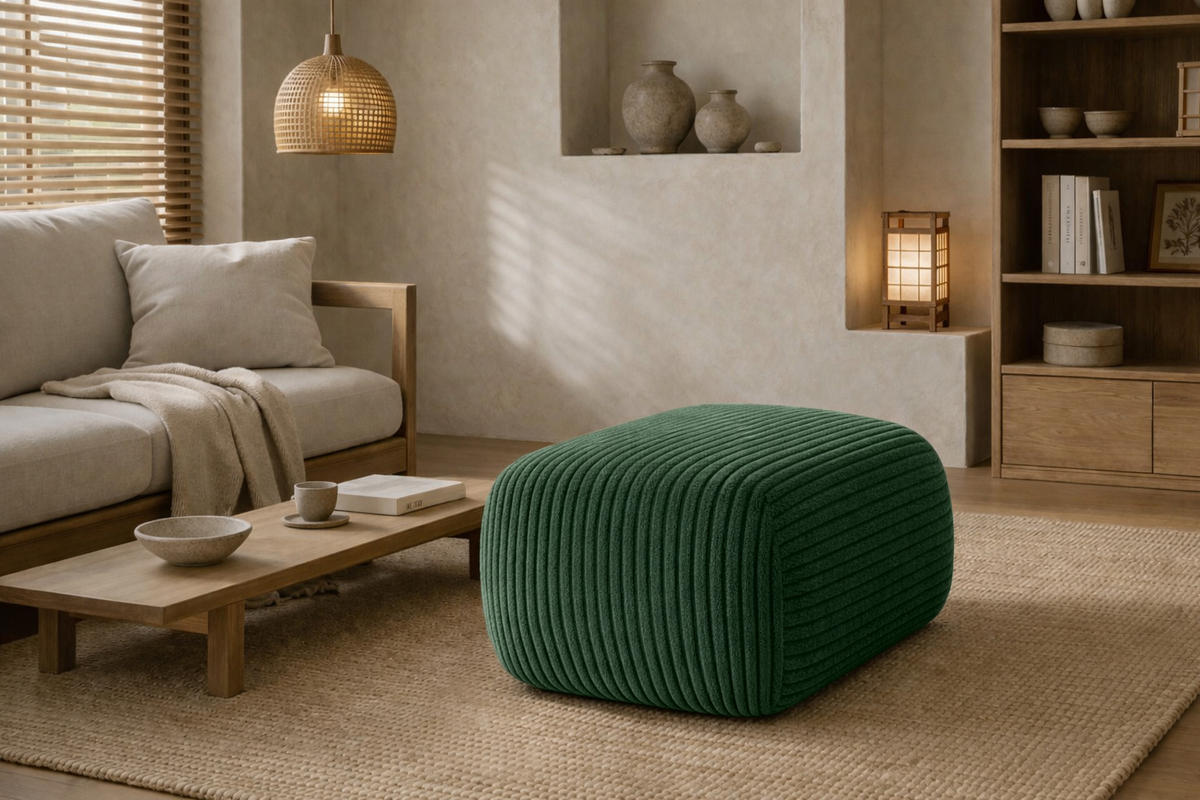 HOCKER Sitzpouf Für Wohnzimmer, Cordstoff Poso, Hellgrau, BIS - Grün, Holz (64/40/40cm) - Kaiser Möbel