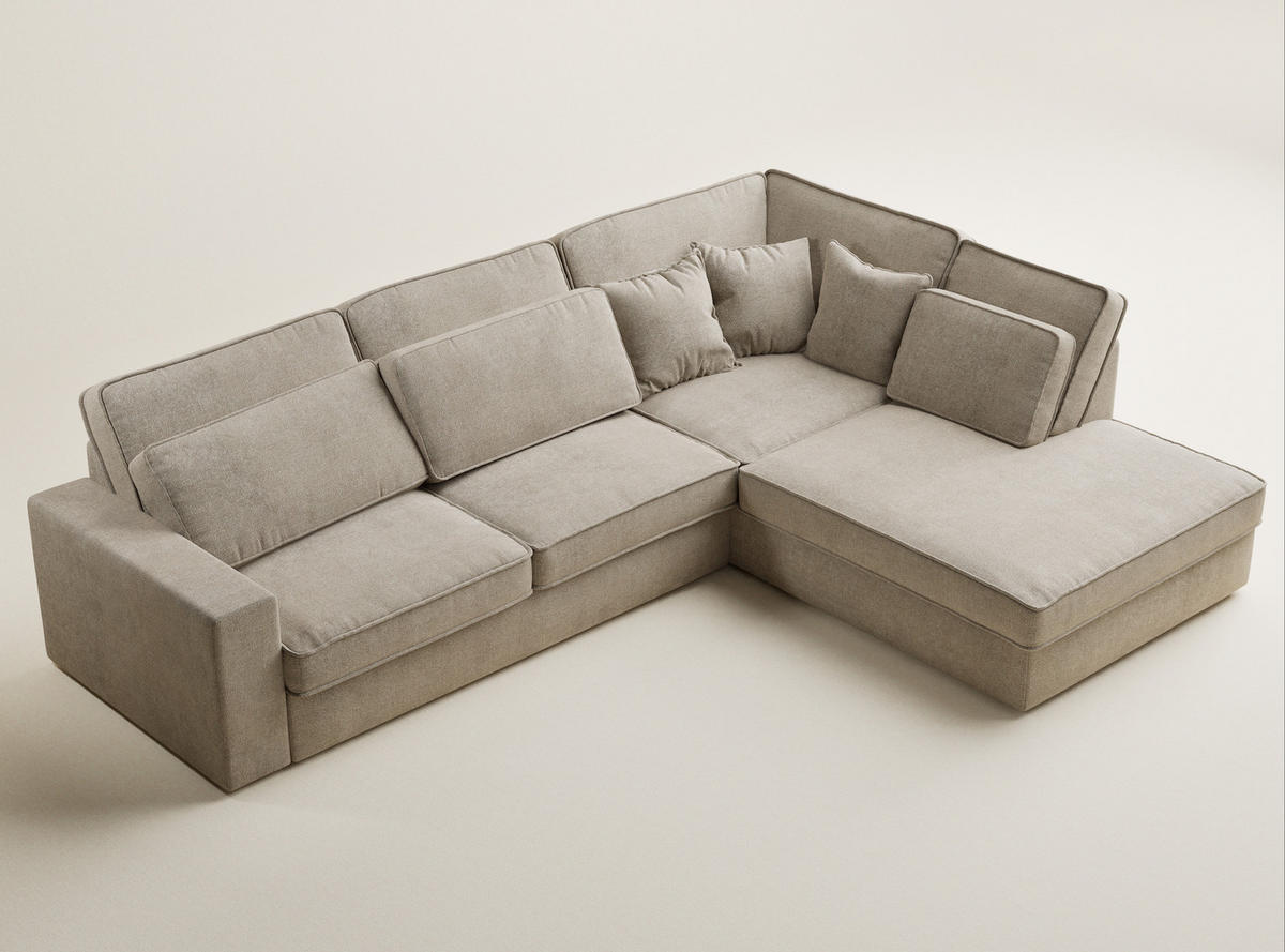 ECKSOFA Kirou Beige Chenille-Stoff - Rechts Seite - Beige/Schwarz, Holz/Holzwerkstoff (311/225cm) - Maison de Reve