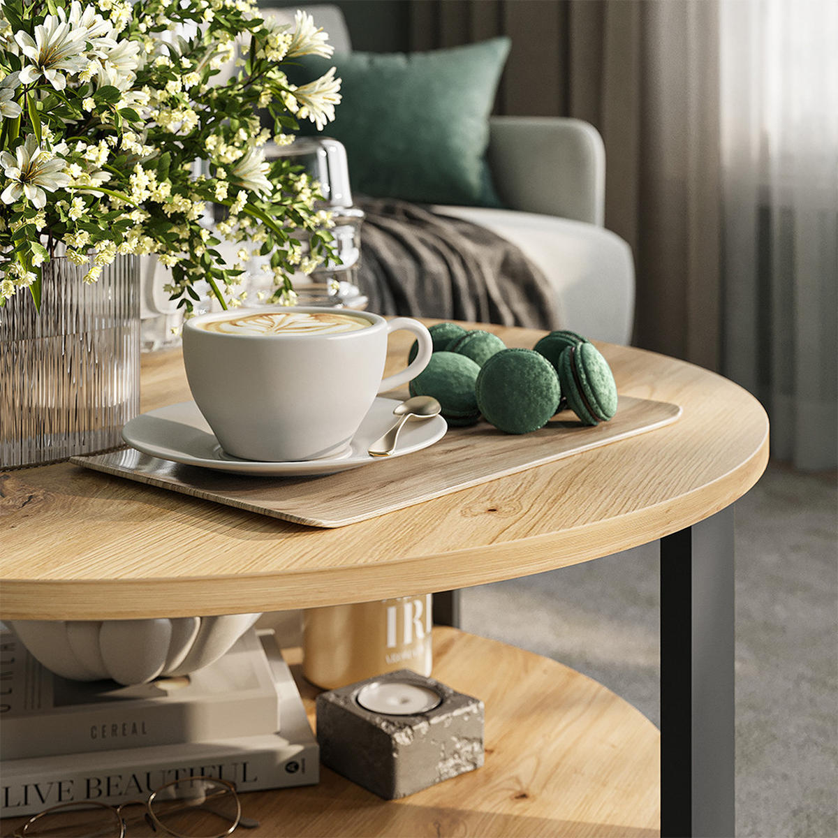 COUCHTISCH Romeo, Anthrazit/Artisan-Eiche, 68 x 68 cm - Anthrazit/Eiche Artisan, Holzwerkstoff (68/68/47cm) - Vicco