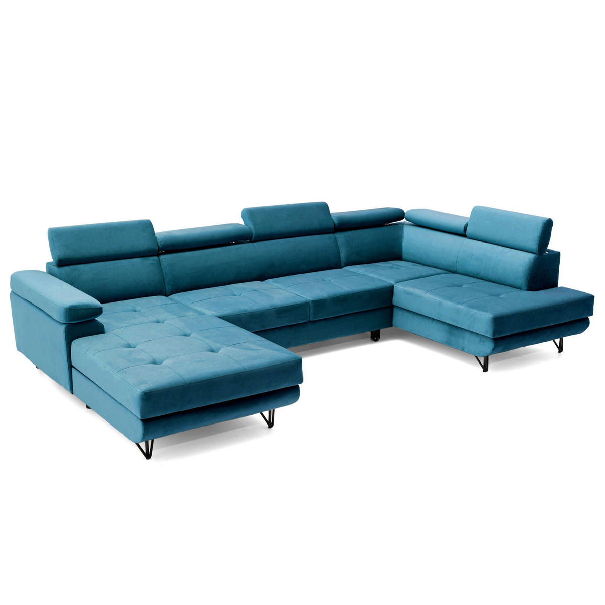 ECKSOFA U-Form JUNIOR U Rechts mit Schlaffunktion 128x254 Velours Smaragdgrün - Smaragdgrün/Schwarz, Holz/Textil (184/90/323cm) - Muffo