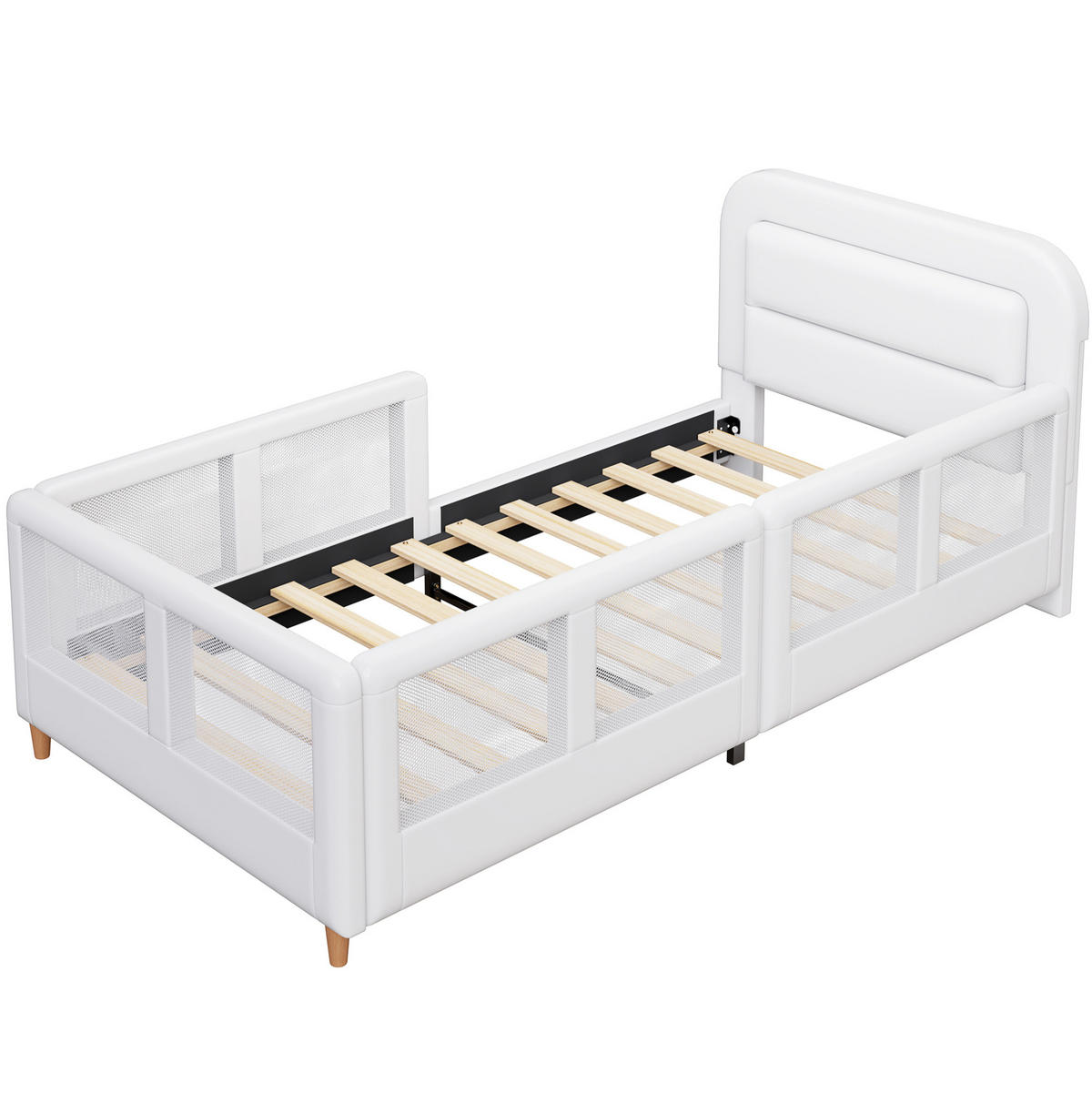 POLSTERBETT 90/200 cm weiß aus MDF und PU mit Seitengittern - Weiß, Holzwerkstoff (90/200cm) - OKWISH