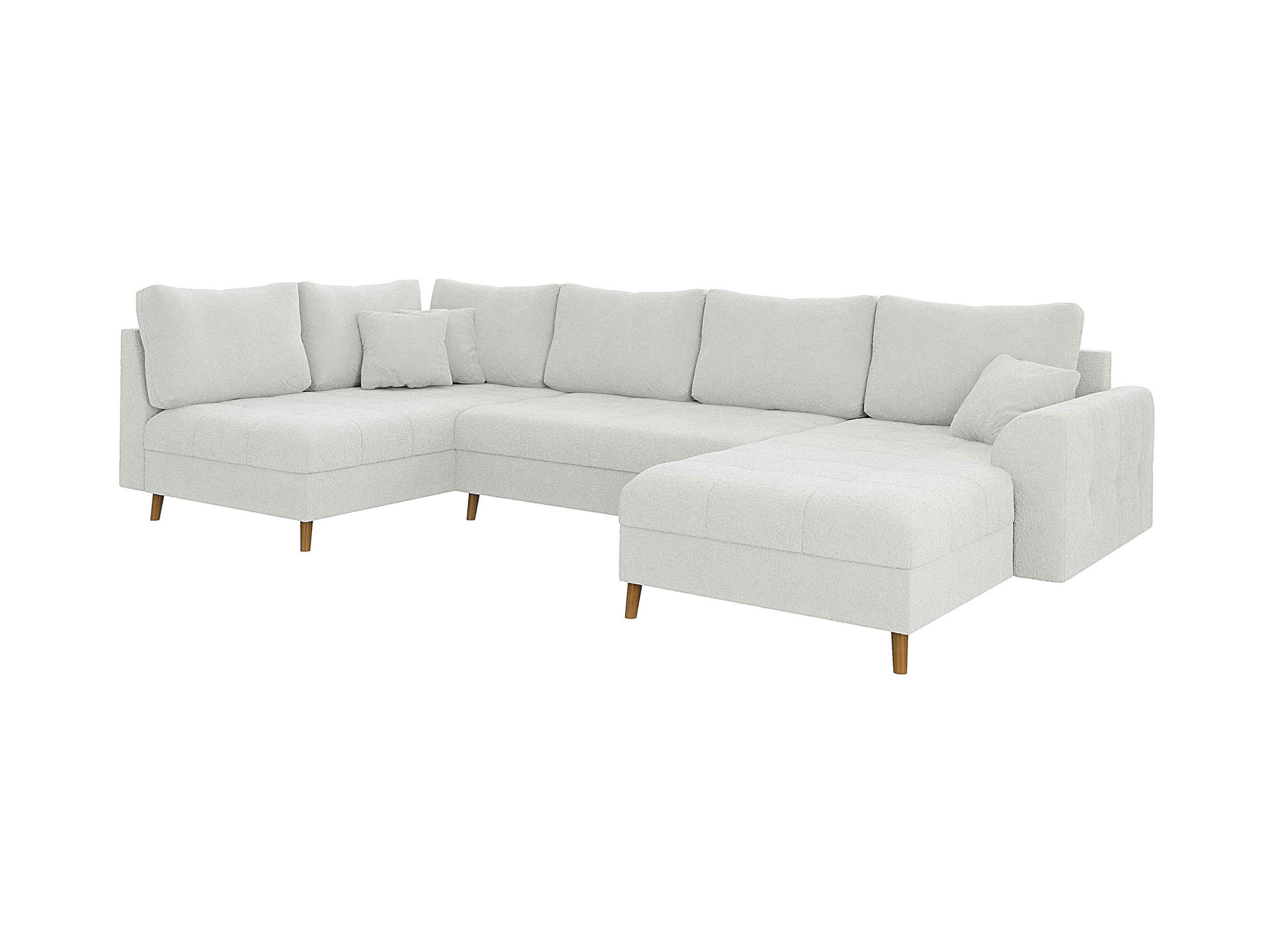 WOHNLANDSCHAFT Henrik Weiß Boucle - Ottomane rechts - Weiß/Braun, Holz/Textil (310/81/161cm) - S-Style Möbel