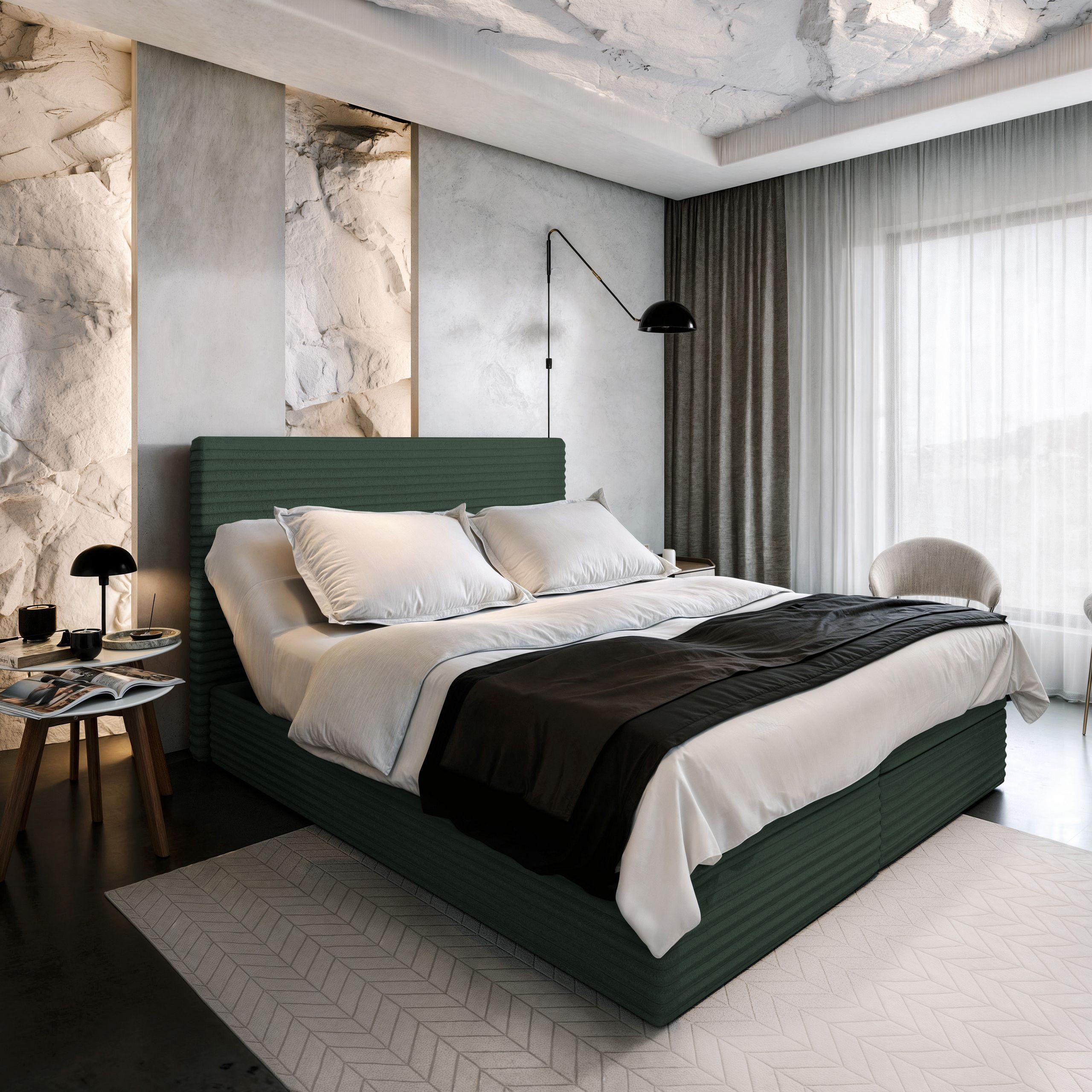 BOXBETT MILARA 140x200 cm mit Matratze und Topper - Grün - Grün, Holz (140/200cm) - MASSENO