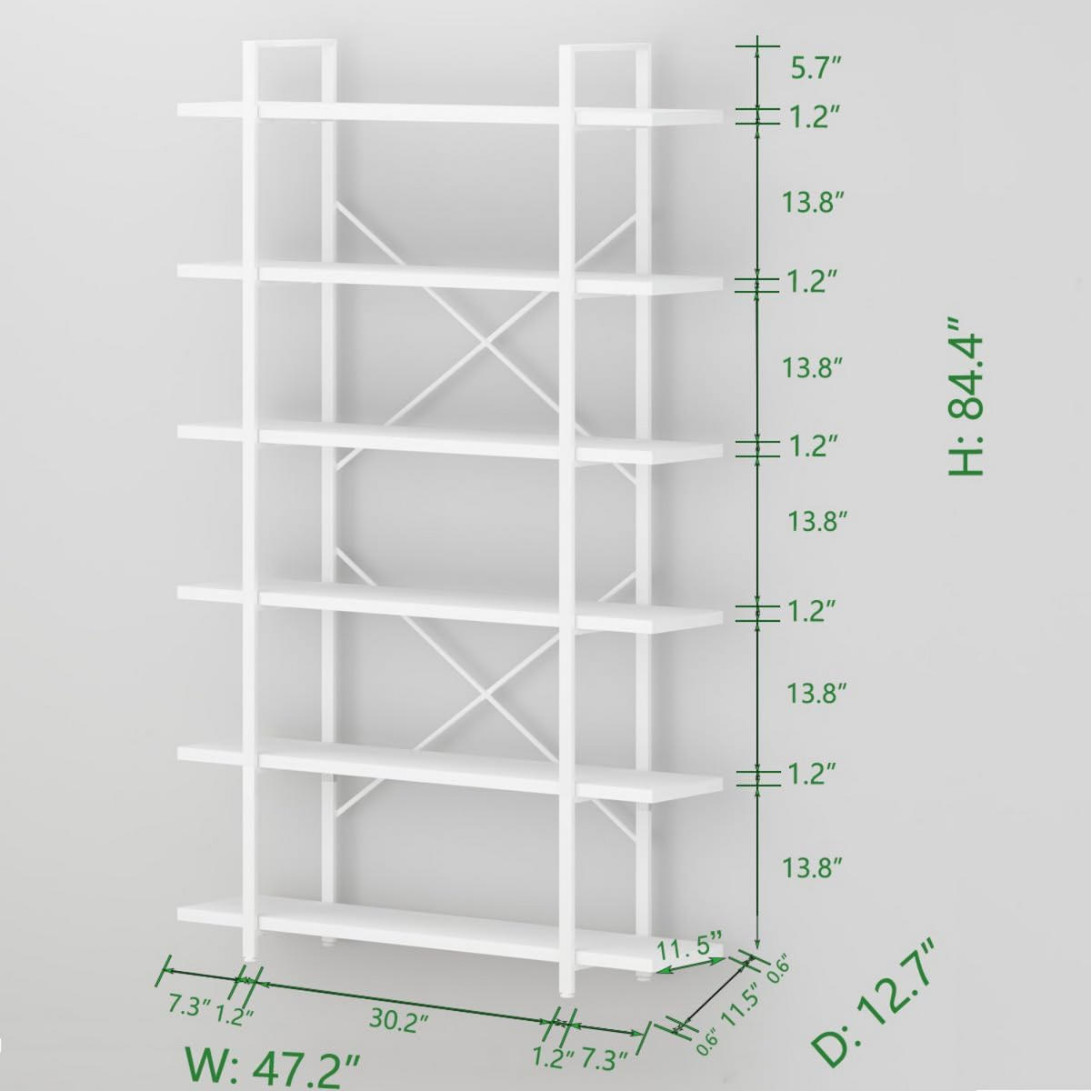 STANDREGAL Industrial Holzoptik Metall 6 Fächer 120 x 32 x 215,5 cm - Weiß, Holzwerkstoff/Metall (122/215.5/32cm) - Quality Elegance