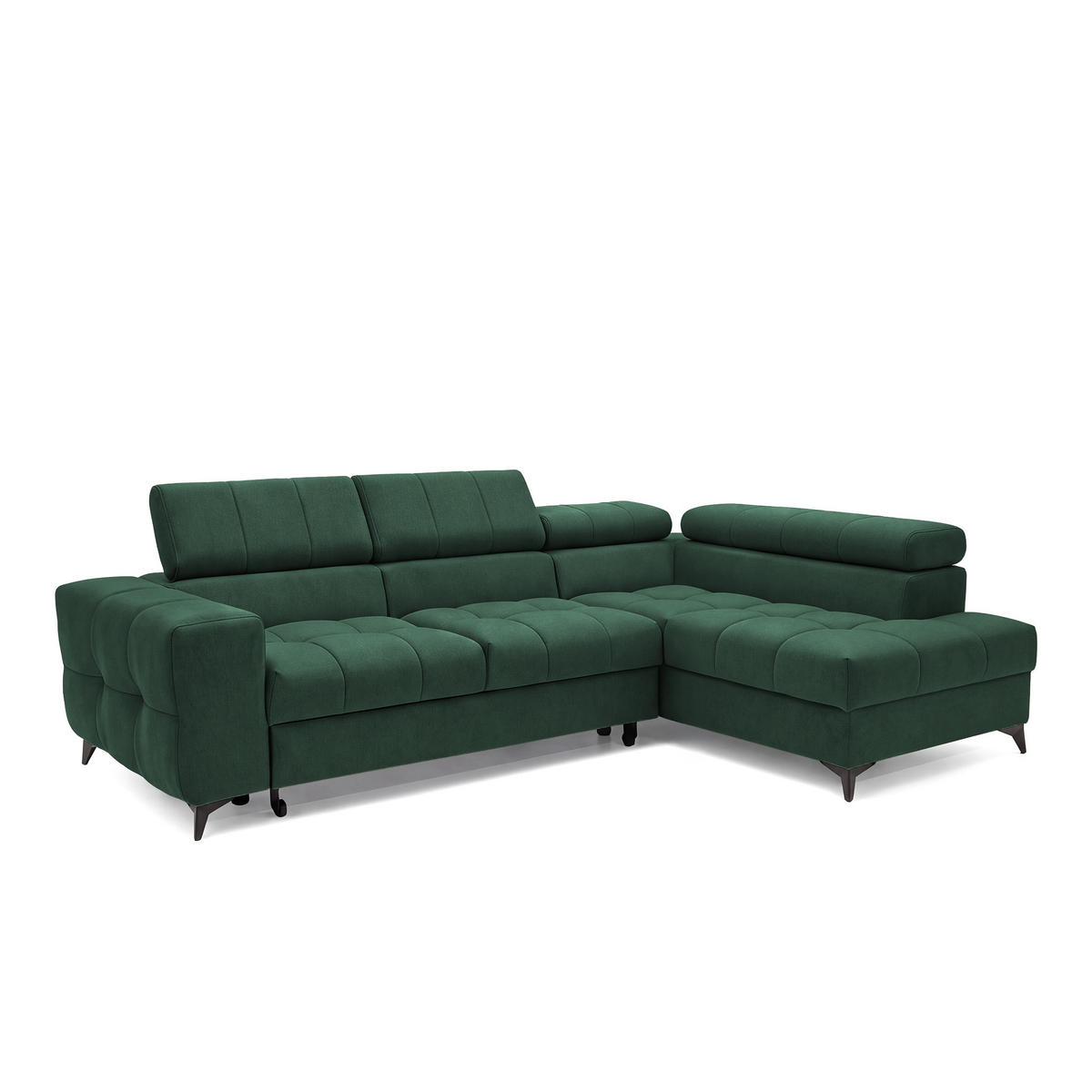 ECKSOFA PUDDING S Rechts mit Schlaffunktion 125x195 Velours Grün - Schwarz/Grün, Holz/Textil (275/177cm) - Muffo