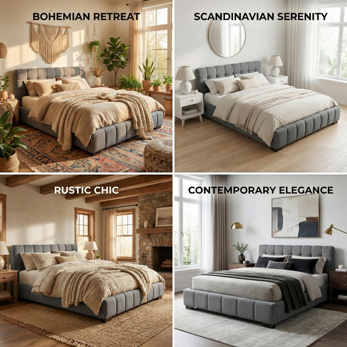 POLSTERBETT Block-Steppung 140/200 cm mit Stoßschutz-Rahmen Leinenoptik Grau - Grau, Textil (140/200cm) - Creahappy