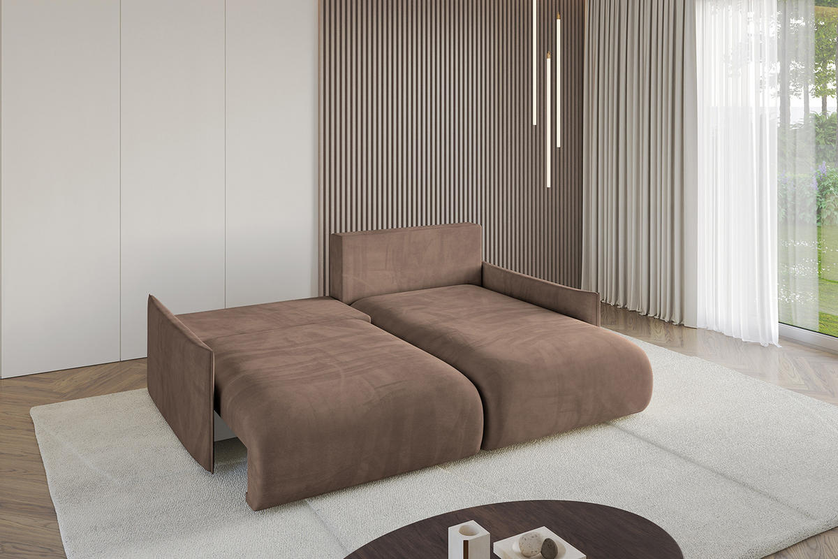 ECKSOFA Ottomane rechts ONESK-L -v1 216x177x72 Braun Velours - Braun, Holzwerkstoff/Kunststoff (177/216cm) - ALTDECOR