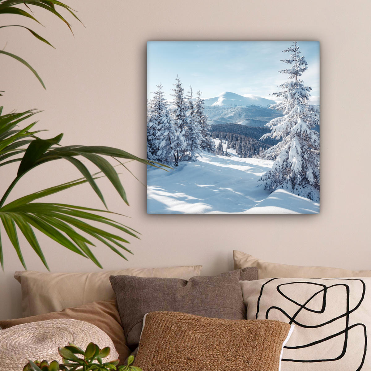 LEINWANDBILD Winterlandschaft - Natur - Berge - Bäume - Schnee 50x50 cm - Hellblau, Textil (50/50cm) - MuchoWow